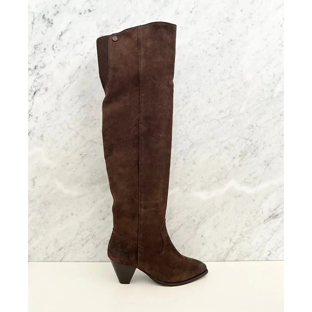 NEW Frye Women's June Over the Knee Brown Suede Boots 7 Boho Festival Chunky